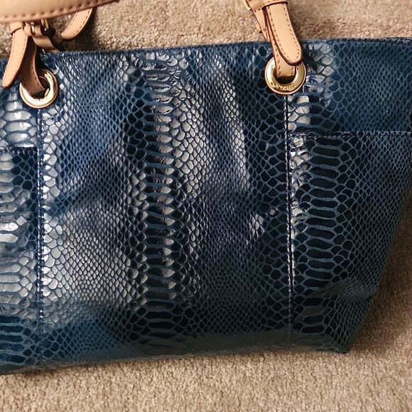Michael Kors Turquoise Snakeskin-Print Embossed Leather Tote Bag - Picture 12 of 12